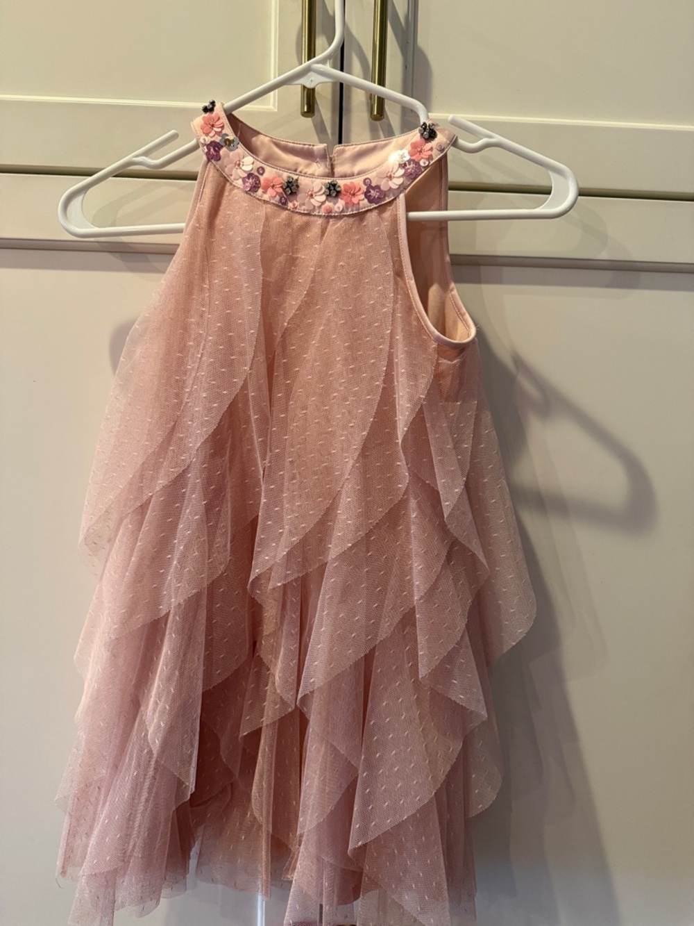 Size 6 Little Girl’sMaggie & Zoe Pink Tiered Tulle Dress w/ Floral Neckline